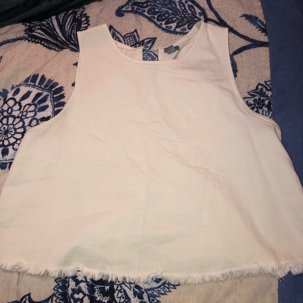 American Eagle White Denim Tank Slit Detail